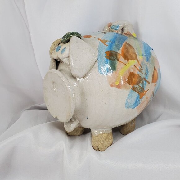 Vtg Piggy Bank Studio Art Pottery Ceramic Glazed Pig, Cowboy Hat & Large Snout - Picture 14 of 16